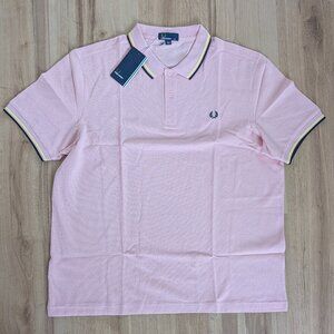 NWT Fred Perry Twin Tipped Polo Silver Pink with Yello & Black Trim XXL